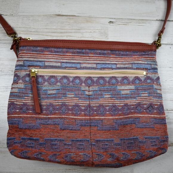 Fossil Fiona multicolor boho geometric print fall tapestry crossbody bag purse - Picture 8 of 12